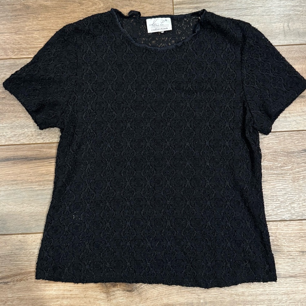 KATHIE LEE Elegant Black Lace T-shirt Layering Top | Size M/L